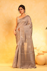 KAVVYA soft & lightweight grey color benarasi handloom saree - KAVVYA